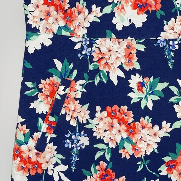 Lands' End Tank Dress Women Size 18 Blue Ponte Floral‎ Back Zip Stretch Pockets - Picture 4 of 13